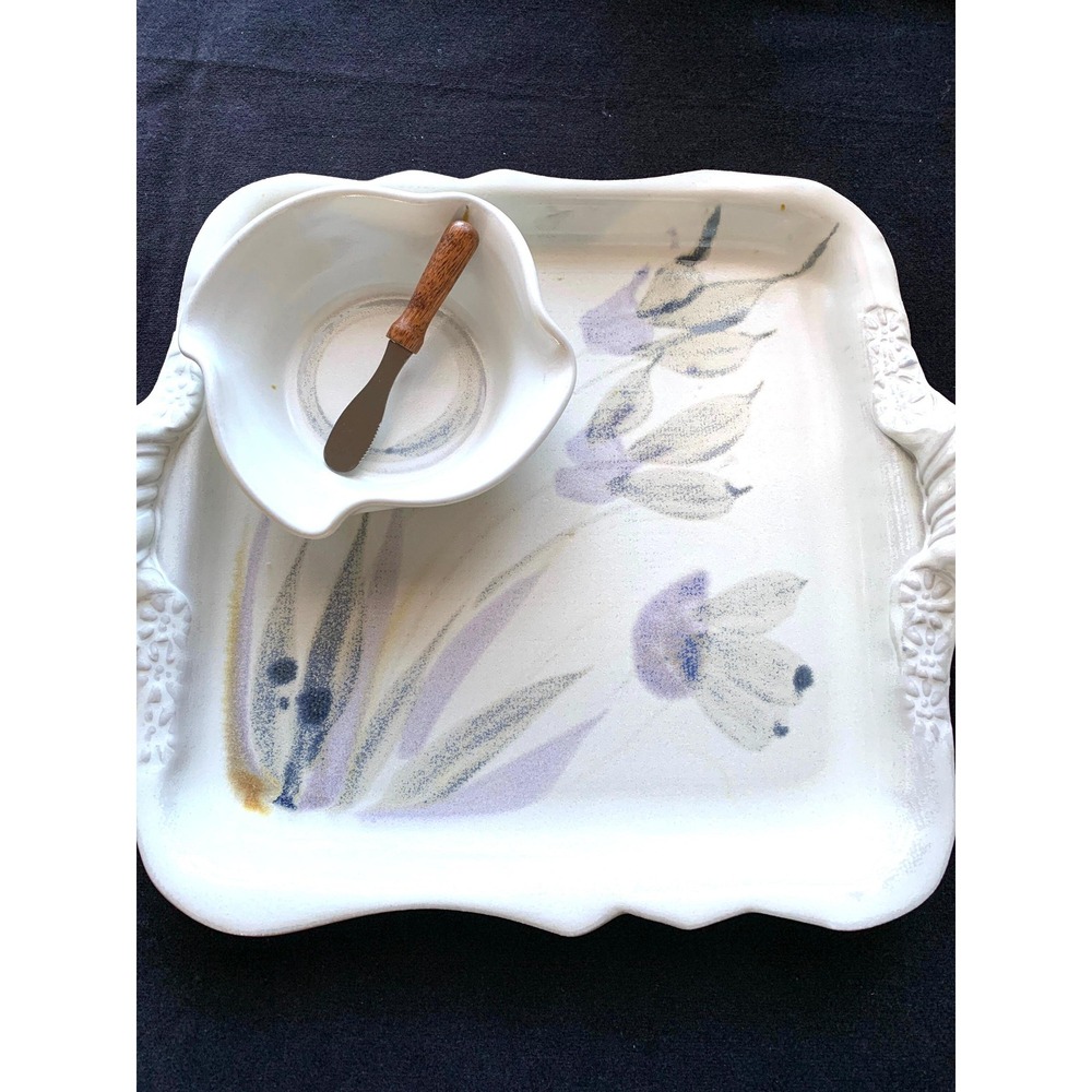 Studio Pottery Platter with Dip Bowl